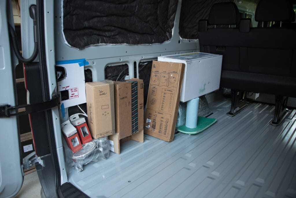Mocking up the electrical area with cardboard boxes