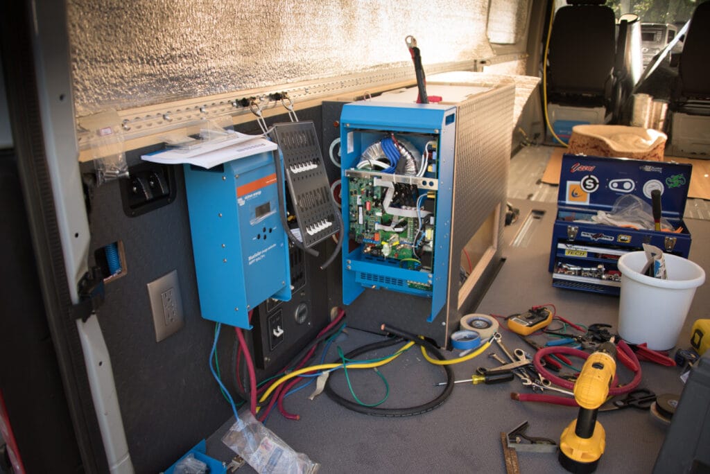 The battery box with components being installed