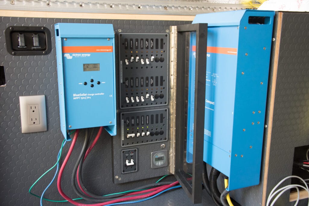The distribution panel with its Lexan door open