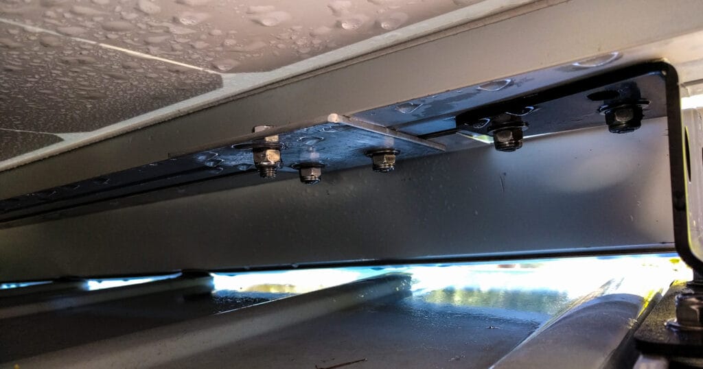 Rear view of fairing attached to roof rail