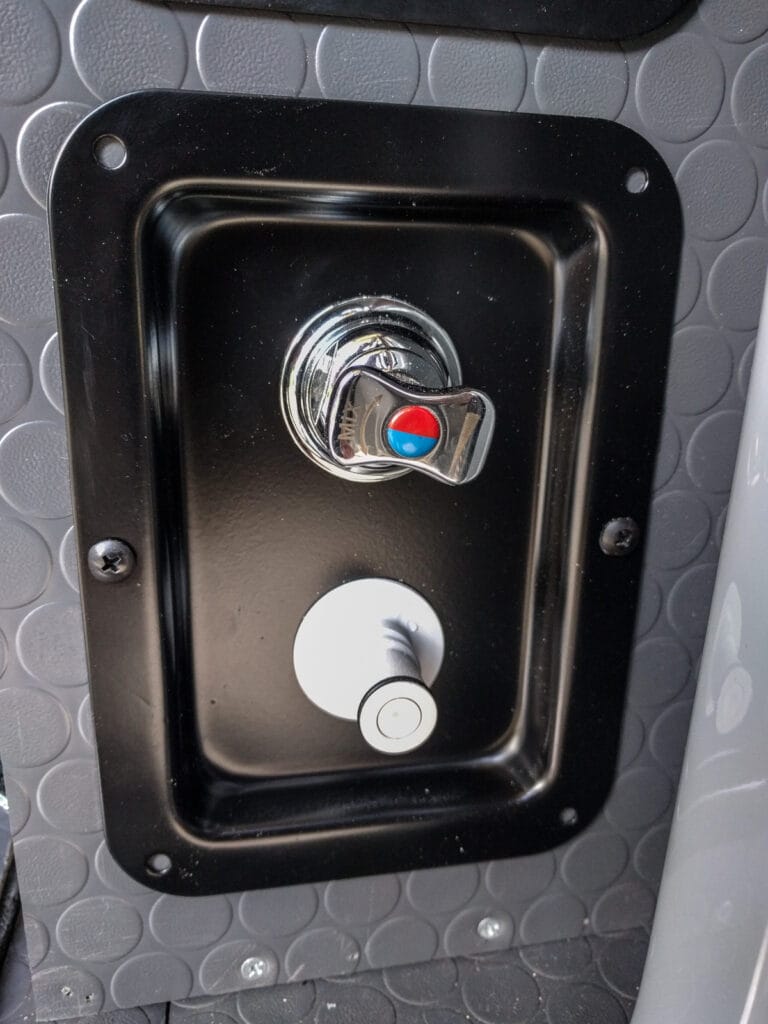 Shower connector and faucet/mixer at rear of van