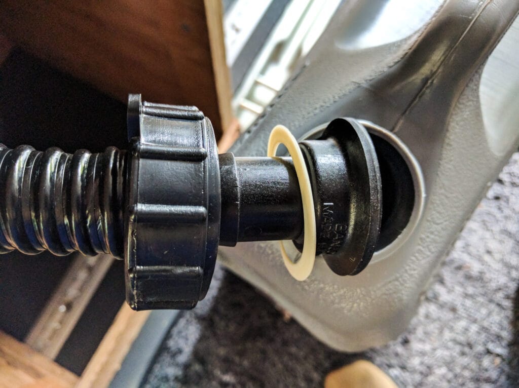 jerry can spout replaced with 1" barb fitting