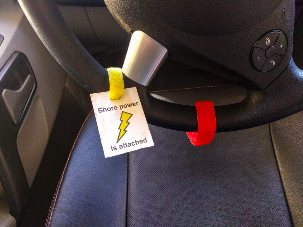 Velcro cable ties as reminders on steering wheel