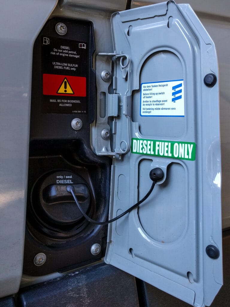 Diesel Fuel Only sticker on fuel cap flap