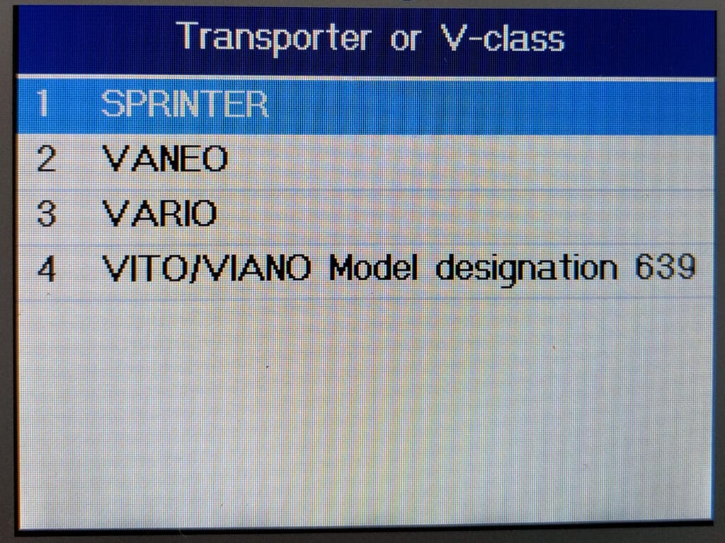 Choosing the vehicle type on the MD802