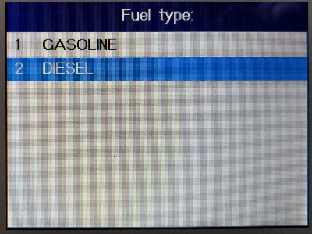 Choosing the vehicle type on the MD802