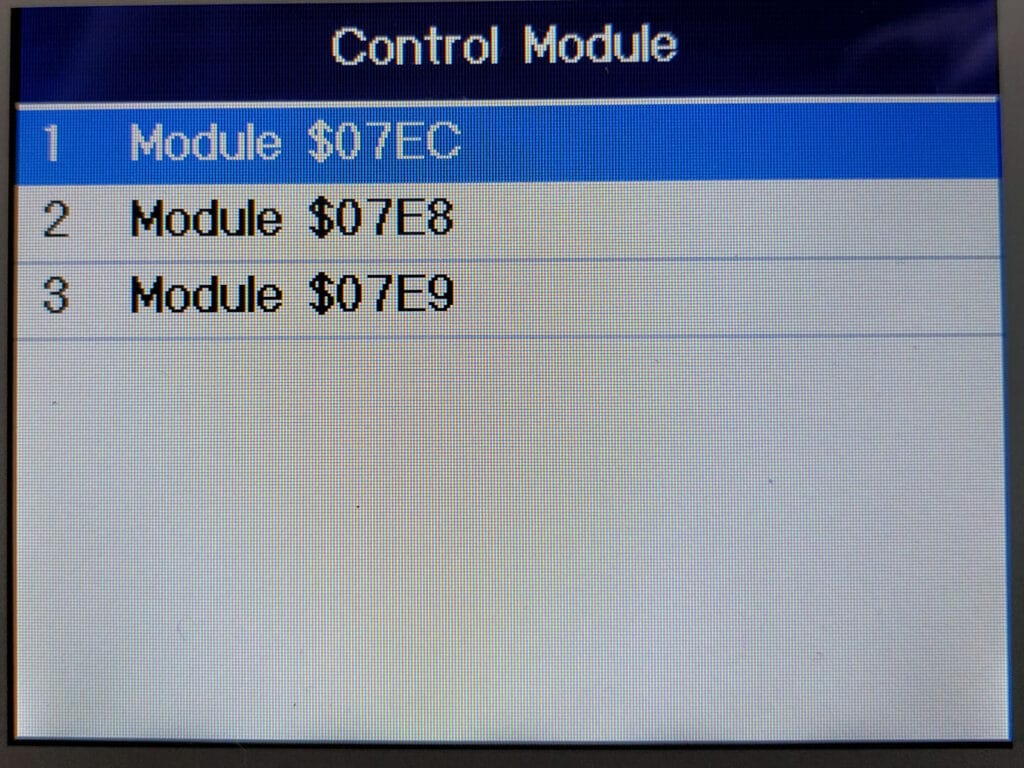 The generic OBDII scan can also drill down into a couple of the control modules