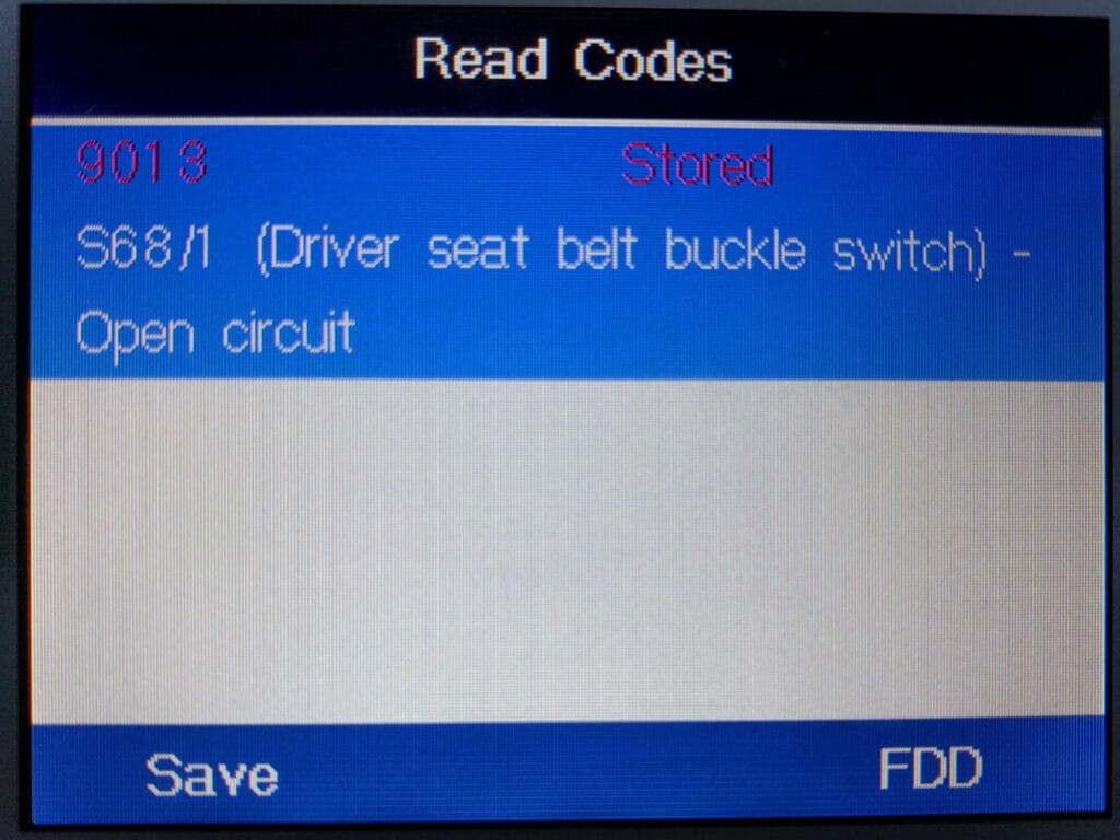 We started the engine while the driver's seatbelt was undone. That caused an error