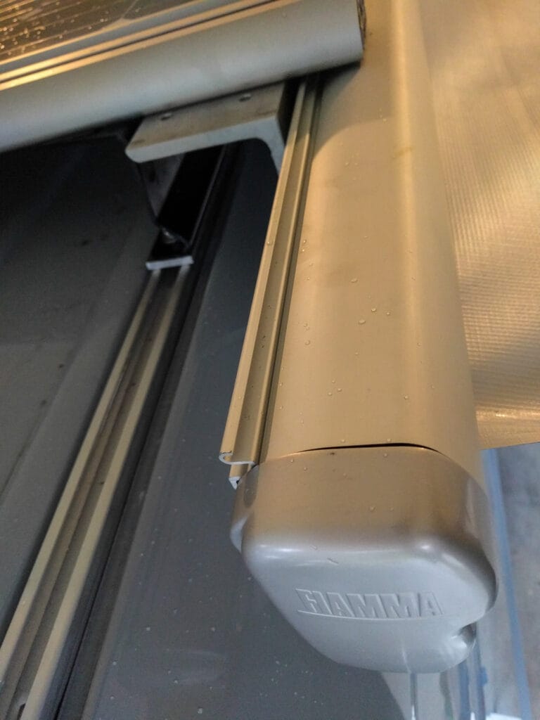 F45s awning mounted to roof rack bars