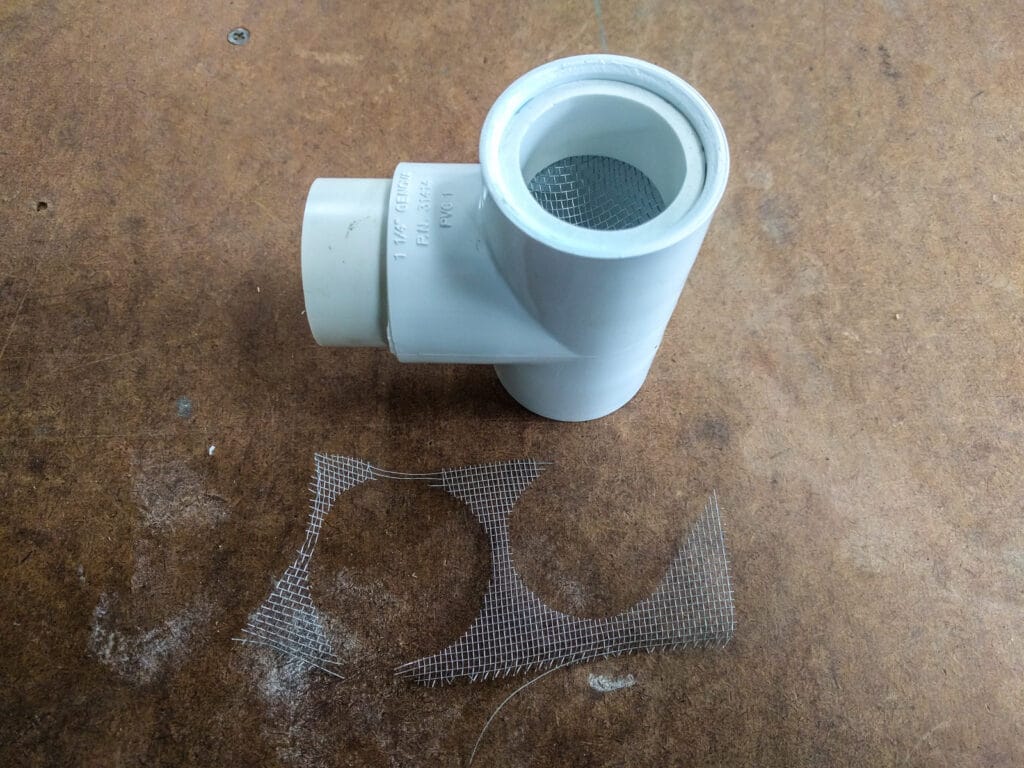 1-1/4" Tee fitting modified with bug screens
