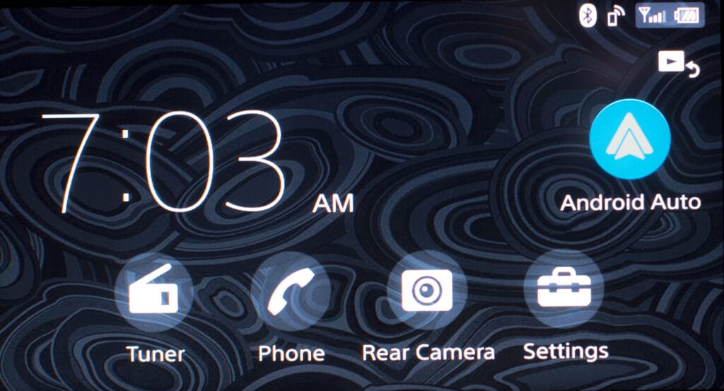The home screen when you're in Android Auto mode - the USB and Bluetooth icons are missing because those features are both used to connect the phone