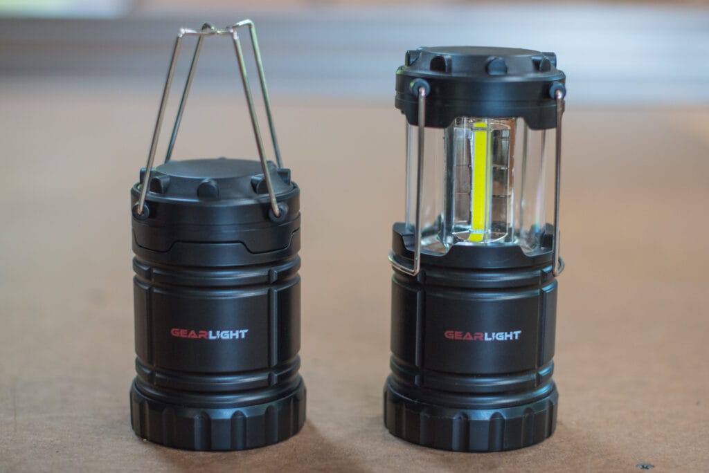 Opening the GearLight turns it on (batteries removed for the photo!). Control the amount of light based on how far up you slide the top.