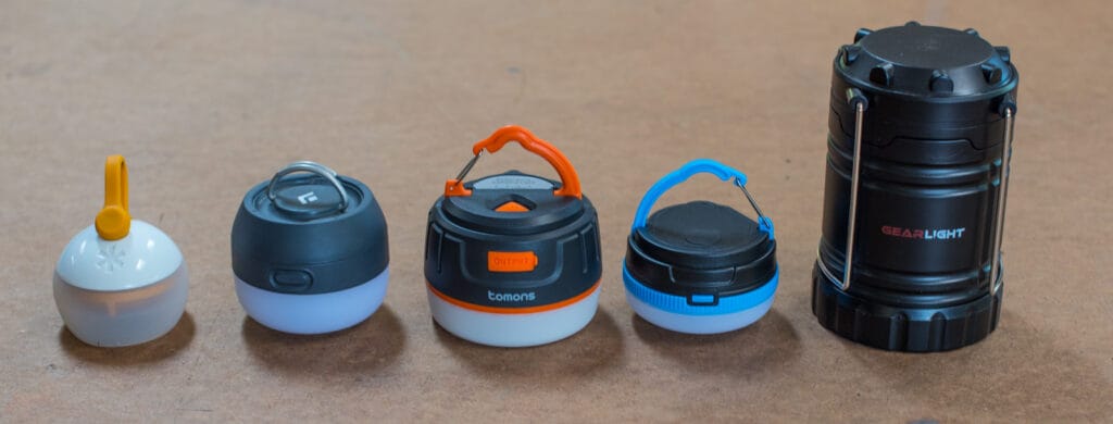 The five lanterns we bought for this test. 