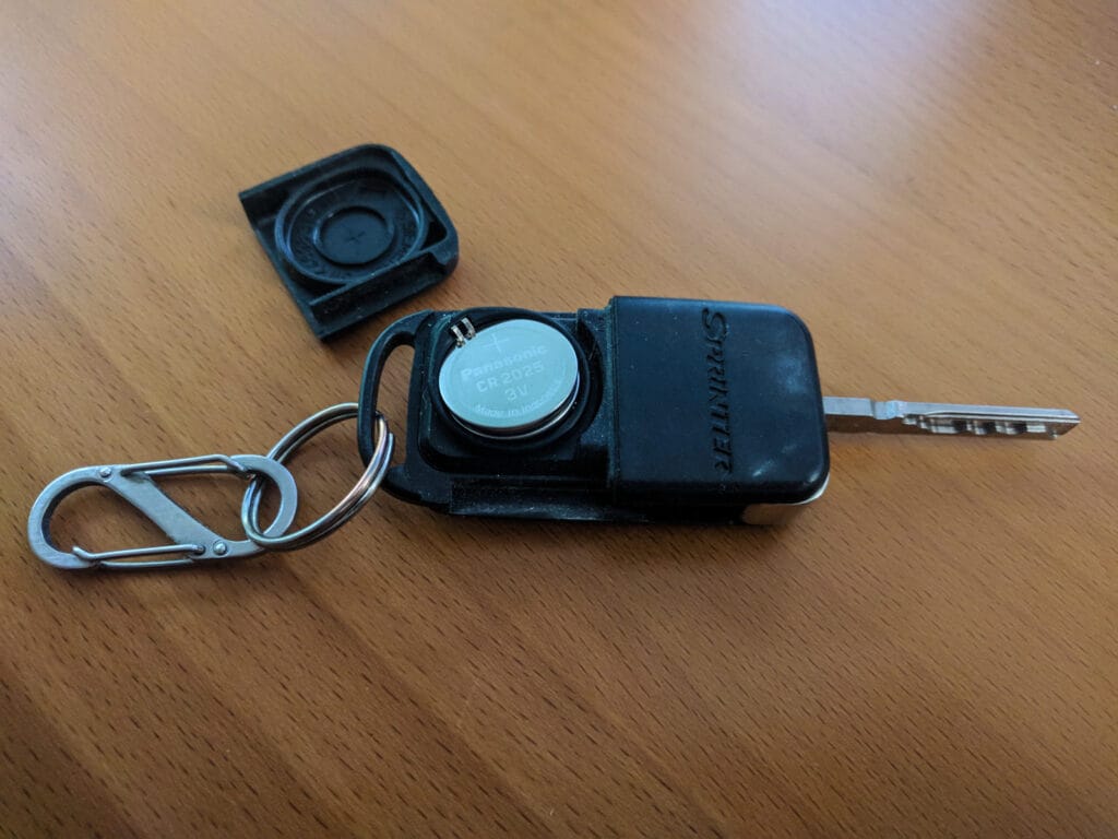 Replacing the sprinter key fob batteries - the cover pries off and there are two CR2025 batteries inside.